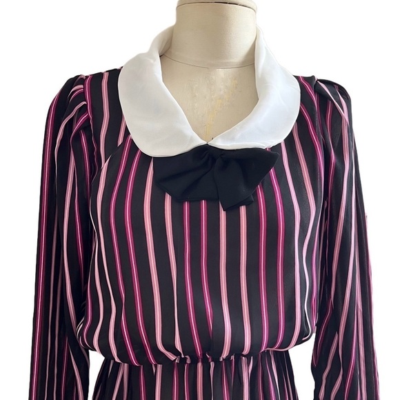 Vintage 1970s Striped Secretary Dress – Dark Academia, Cottagecore, Retro Office - Picture 2 of 11